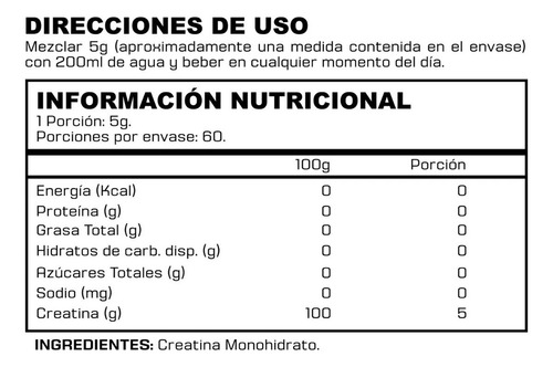 Binahfit - Creatina Monohidrato 300g 60sv Sabor Sin Sabor