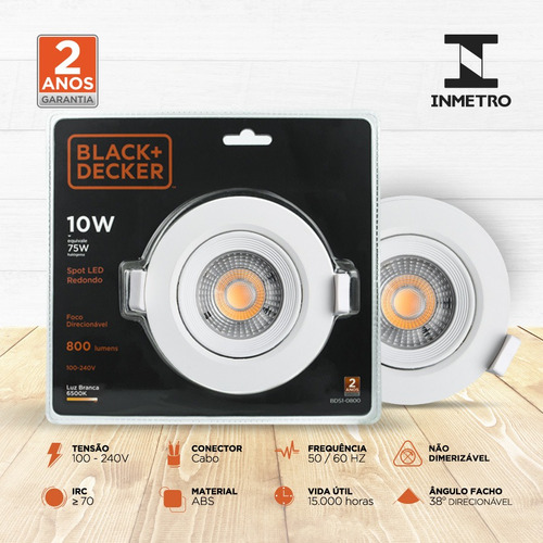 Spot Led 10w Luz Branca Redondo - Black + Decker