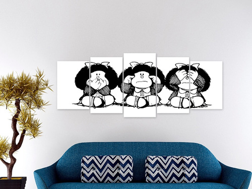Cuadro Poliptico Mafalda Monos Sabios 40x1mt Envio Gratis