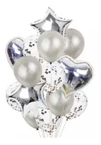 Comprar Kit 14 Globos Latex Metalicos Transparente Confeti Corazones