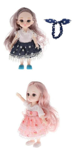 2 Piezas 16cm Bjd Doll 13 Ball Jointed Girl Eyes Maquillaje