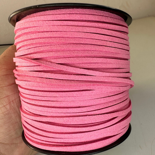 Fio Cordão Couro Tira Camurça Suede 3mm Rosa 10metros