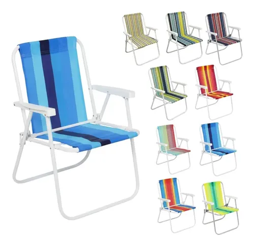 Cadeira de Praia Dobrável Aço Cores Sortidas Resistente Estrutura Reforçada Leve Praia Piscina Camping Lazer Luvinco