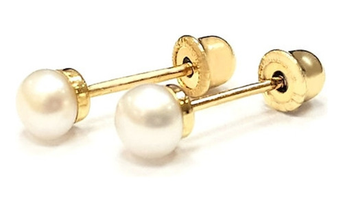 Broquel Con Perla Natural  Oro De 14k  14kjp3