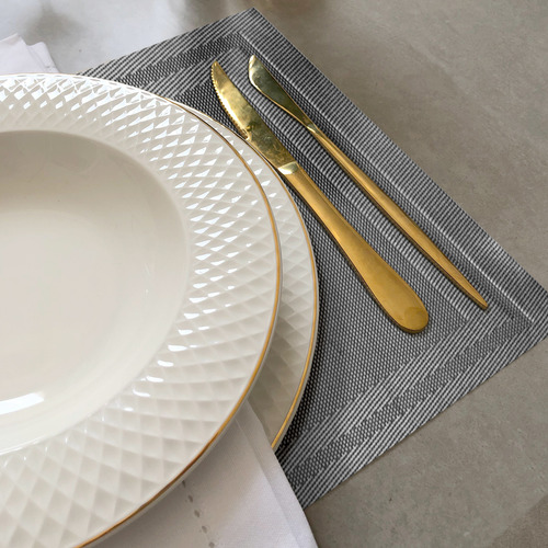 6 Jogo Americano Mesa Posta Luxo Impermeável Pvc Mz Mold Vr Cor M5 Prata Claro Escuro Cinza Grafite Preto Moldura Mz Retangular