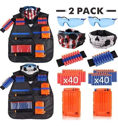 Kit Chaleco Táctico Para Niños Nerf Dardos Guns N-strike X2 Color Negro