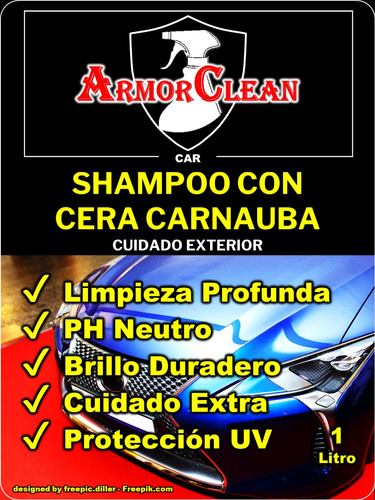 Shampoo Cera Carnauba Marca Armorclean. Galón X 4 Uds