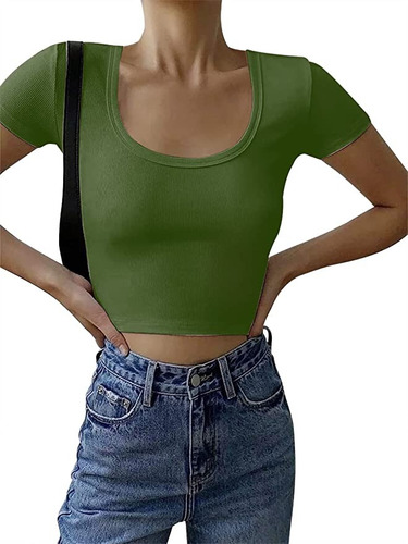 Blusa Crop Top Elástica Manga Corta Algodón Verano Sexy