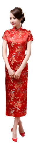 Vestido Tradicional Chinês Qipao Dragão Ornamento Cheongsam
