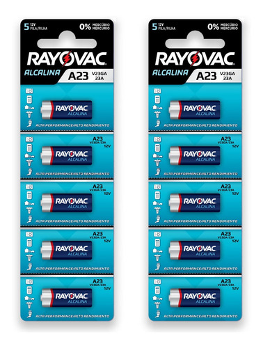 10 Pilhas Baterias 23a 8lr932 Alcalina Rayovac 2 Cartelas