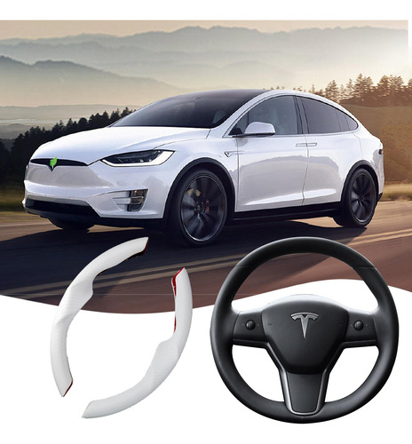 Funda Volante Fibra Carbono Para Tesla Model Modelo Blanco