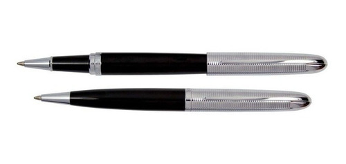 Juego Boligrafo Roller Sabonis 8070nbnr Metal /estuche 2 Pcs Exterior Negro Cromado