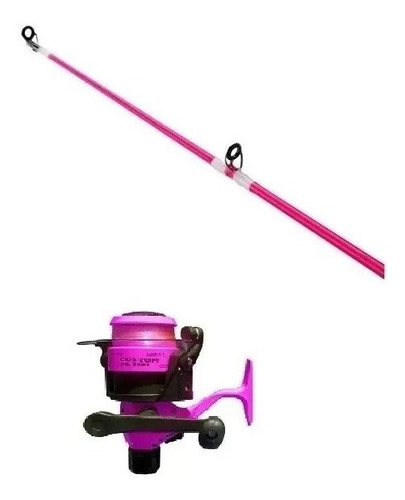 Caña De Pescar 1.68 Mtrs Rosa  Variada + Reel Rosa + Tanza