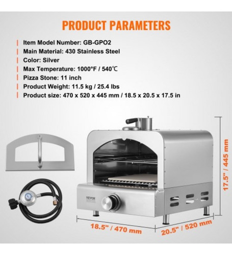 Horno Pizza Portatil Exteriores 11 Pulg Acero Inoxidable Plateado