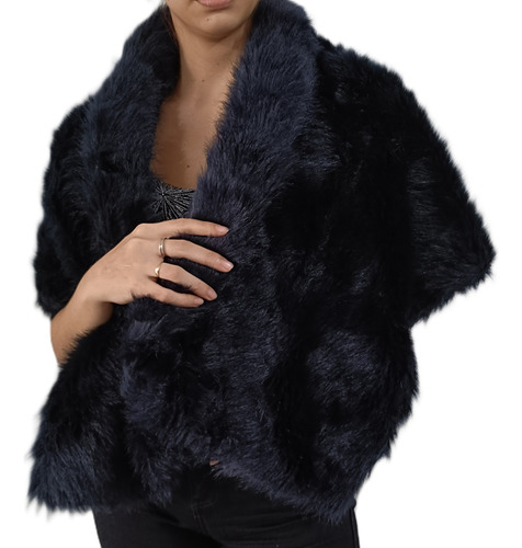 Estola Piel Sintética Peluche T/capa Grande Madrina Fiesta Azul Oscuro