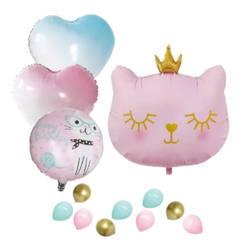 Globos Decoracion Gatita Corona Set 13 Pzs Oferta