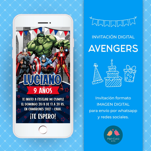 Invitación Virtual Imagen Digital - Avengers / Los Vengadore