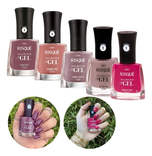 Kit 5 Esmaltes Diamond Gel Risque Tons Da Moda Atacado