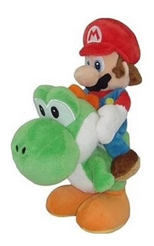 Super Mario Bros. Mario Montando A Yoshi Verde  20cm Peluche
