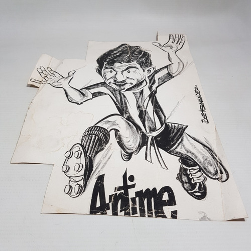 Antiguo Futbol Caricatura Orig Artime Luis River Mag 60301