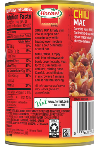 Hormel Chili Chunky Beef Chili Con Frijoles, Sin Ingrediente