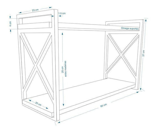 Prateleira industrial Omega Suportes Prateleira suspensa estilo industrial suporta 30kg preto - 37cm x 20cm