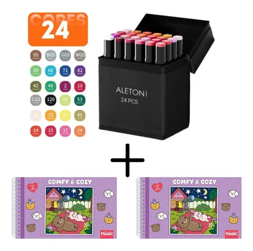 Kit 2 Livros Colorir 96fls 180gr + Kit 24 Canetinhas Touch