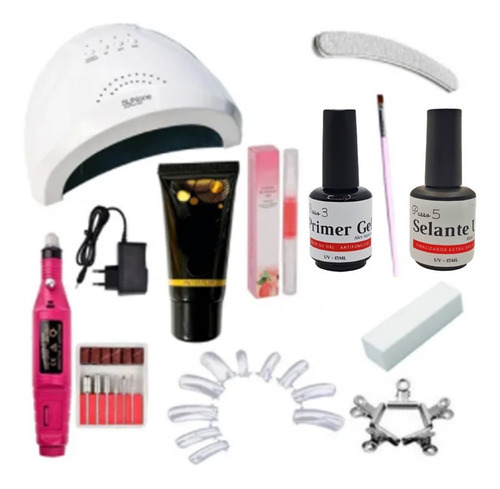 Kit Manicure Profissional Lixa Pincel Polygel Cabine A Top