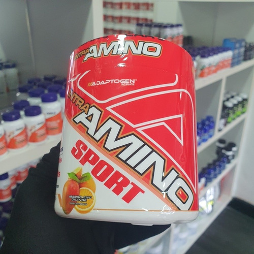 Suplemento en polvo con sabor a mango Intra Amino Sport de Adaptogen Science con sabor a mango, en tarro de 196 ml