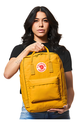 Mochila Fjällräven Kånken Laptop 15 Cor Ochre Desenho Do Tecido Lisa
