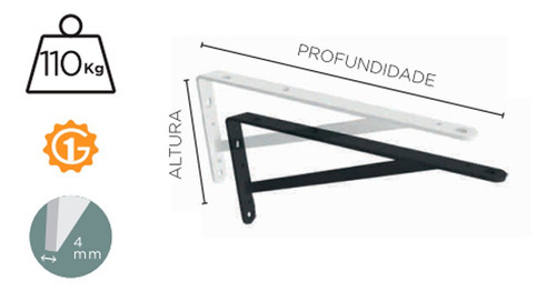 Mão Francesa Reforçada 25x15cm Para Prateleiras Multivisão Cor Branco