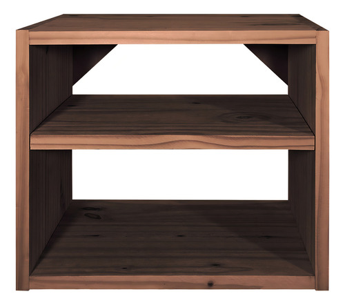 Mesa De Luz Cubo Flotante Dos Estantes Moderno Madera Sajo Color Cedro
