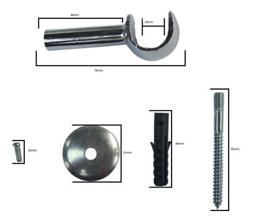 Imagem 2 de 2 de Suporte De Parede Para Varão De 19mm De 1 Furo