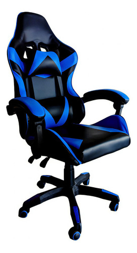 Silla Gamer Innhome Azul Gaming Ergonomica Reclinable Con Tapizado De Cuero Sintetico