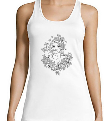 Musculosa Dibujo Mujer Con Mariposas