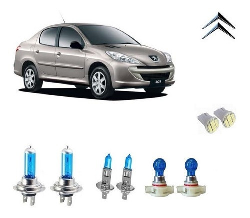 Kit 8 Lampadas Farol+ Milha H16 Brancas Peugeot 207 Sedan