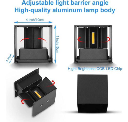 4pz Lámpara De Pared Led 6w Impermeable Foco Blanco Cálido Negro
