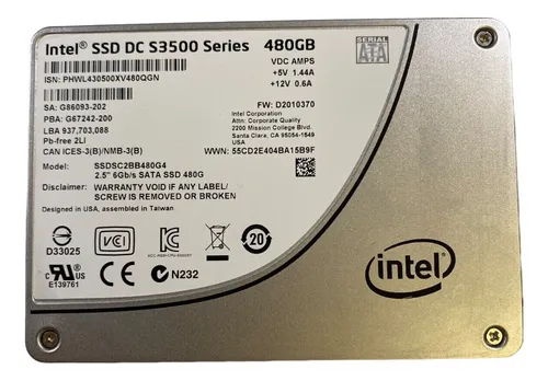 Ssd Intel Dc S3500 480gb 2.5 Sata 6gb Ssdsc2bb480g4