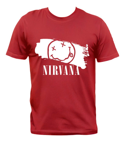 Remera Nirvana Logo Blanco Pintura Grunge Algodón Premium