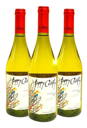 Tripack Vino Blanco Happy Country Chardonnay 750ml