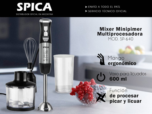 Imagen 5 de 10 de Mixer Minipimer Multiprocesadora Spica Sp-640 Batidora