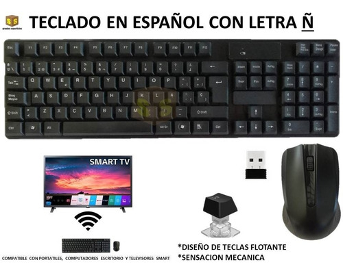 Combo Teclado Y Mouse Wireless Tj-808 Incluye Iva Color del teclado Negro