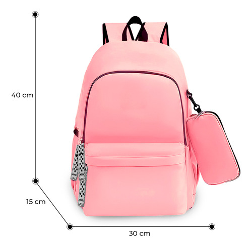 Mochila Feminina Luxo Moderna Estojo Volta Aulas Espaçosa Cor Rosa-claro