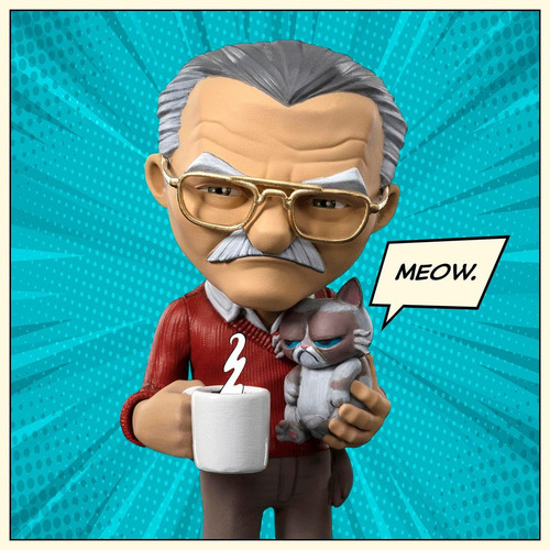 Figura Iron Studios Mini Co. Stan Lee com Grumpy Cat