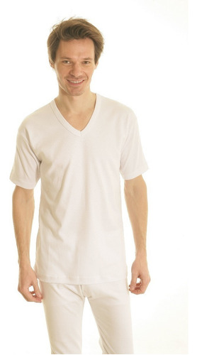 Imagen 1 de 5 de Camiseta Interlok Algodon Peinado M/corta Escote V
