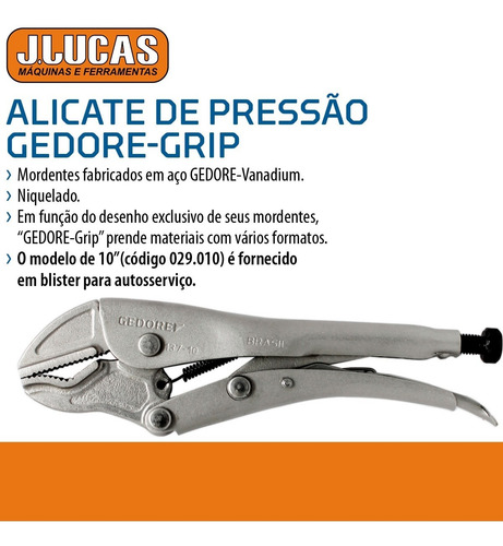 Imagem 3 de 3 de Alicate De Pressão Gedore 10'' Mordente Curvo 137-10 029010