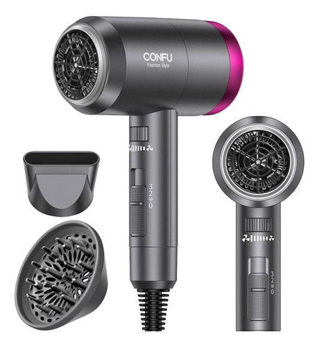 Secador De Pelo Iónico, 1600 W, Portátil, Ligero, 3 Ajustes