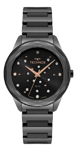 Relógio Technos Elegance Crystal 2036mkk/4p Aço Preto 38mm