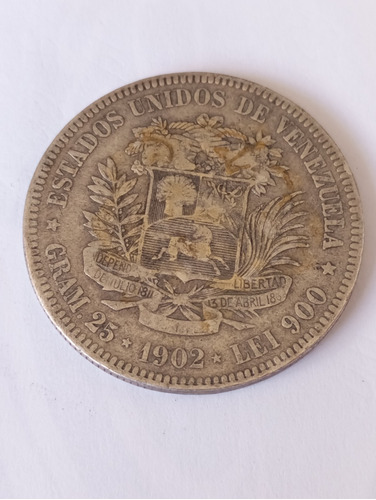 Moneda De 5 Bs Fuerte De Plata 1902