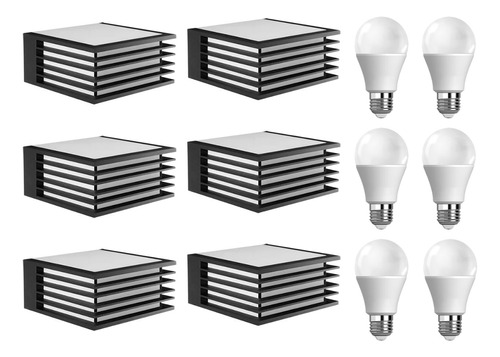 Pack X 6 Aplique Difusor Pared Bidireccional Polipropileno Exterior Interior Lámpara Led 9w Luz Cálida Amarilla